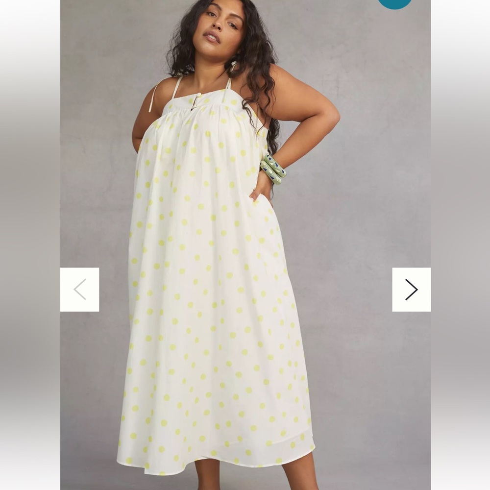WHIT TWO ANTROP. White and Yellow dots Maxi Dress size M